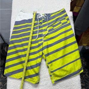 Oakley Men's Lime Green & Gray Striped Swim Trunks, size large